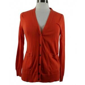 J Crew Womens Sheer Light Cotton Button Down Solid Orange Cardigan Sweater XS